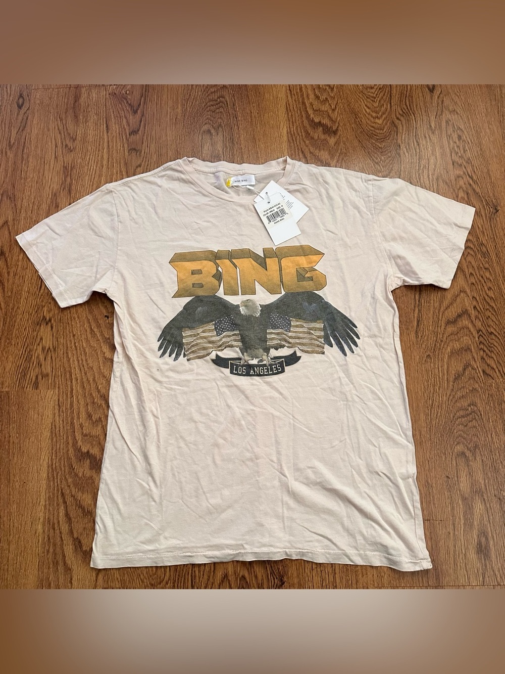 Anine Bing Light Beige 'BING' Eagle Graphic Tee short sleeve NWT crewneck